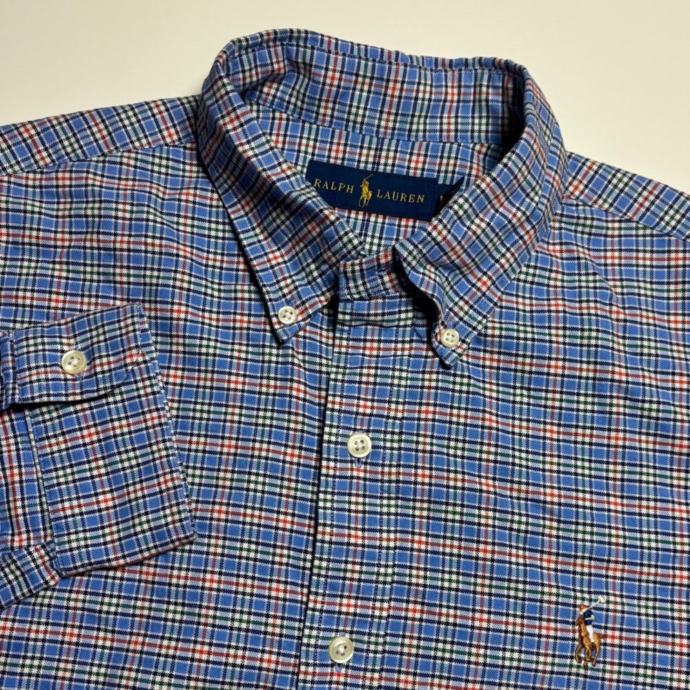 Ralph Lauren Blue Plaid Oxford Men's Medium Button‎ Down Long Sleeve Pony Shirt